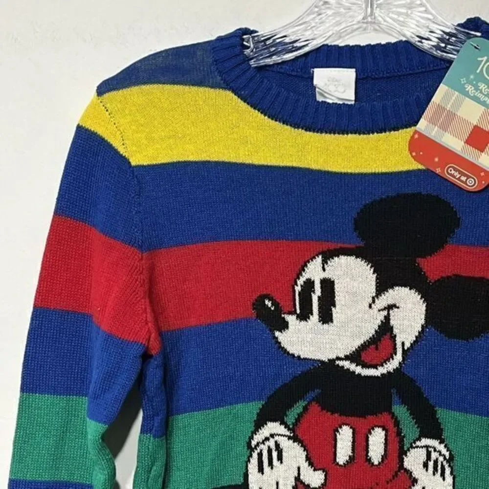 Disney 100 NWT Retro Reimagined Mickey Mouse Colorful Striped Sweater‎ Youth M